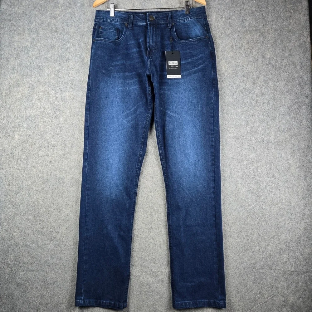 Barbell Apparel Straight Athletic Fit 2.0 Mens Size 36 Blue Stretch Jeans New